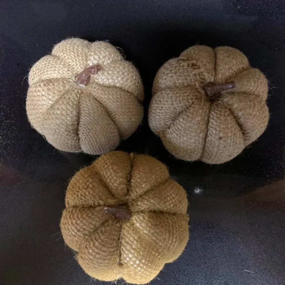 3 Small Fall Burlap Pumpkins